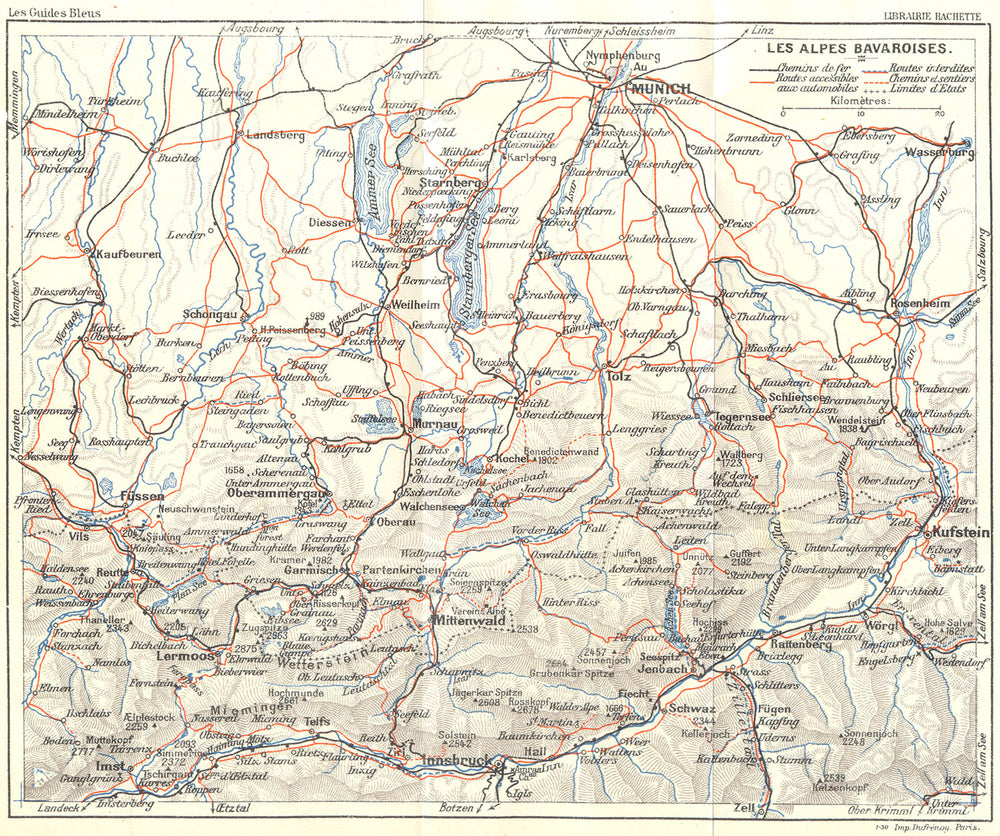 BAVARIAN. Chateaux du Roi de Baviere. Alpes 1914 old antique map plan chart
