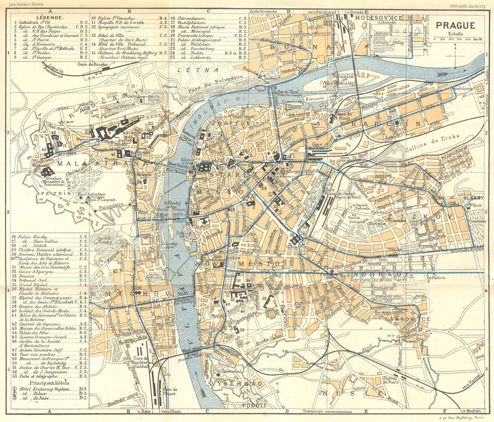 CZECH REP. Prague 1914 old antique vintage map plan chart
