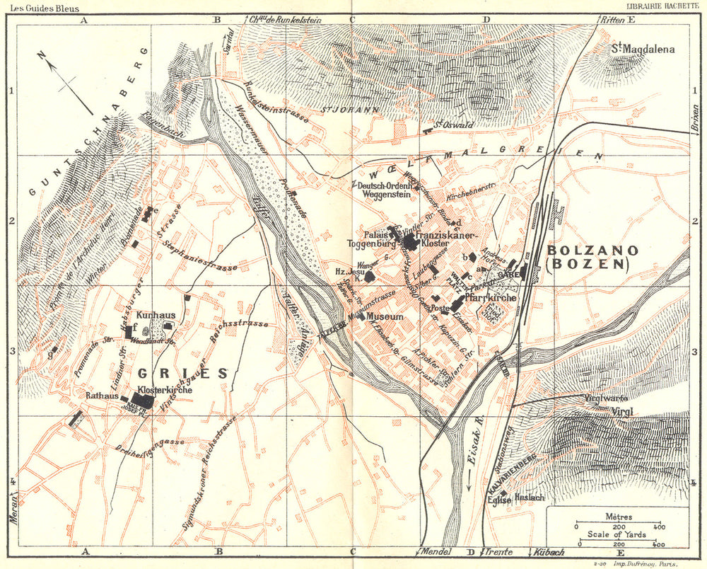 GRIES. Botzen, Meran Leurs area. Bolzano(Bozen) 1914 old antique map chart