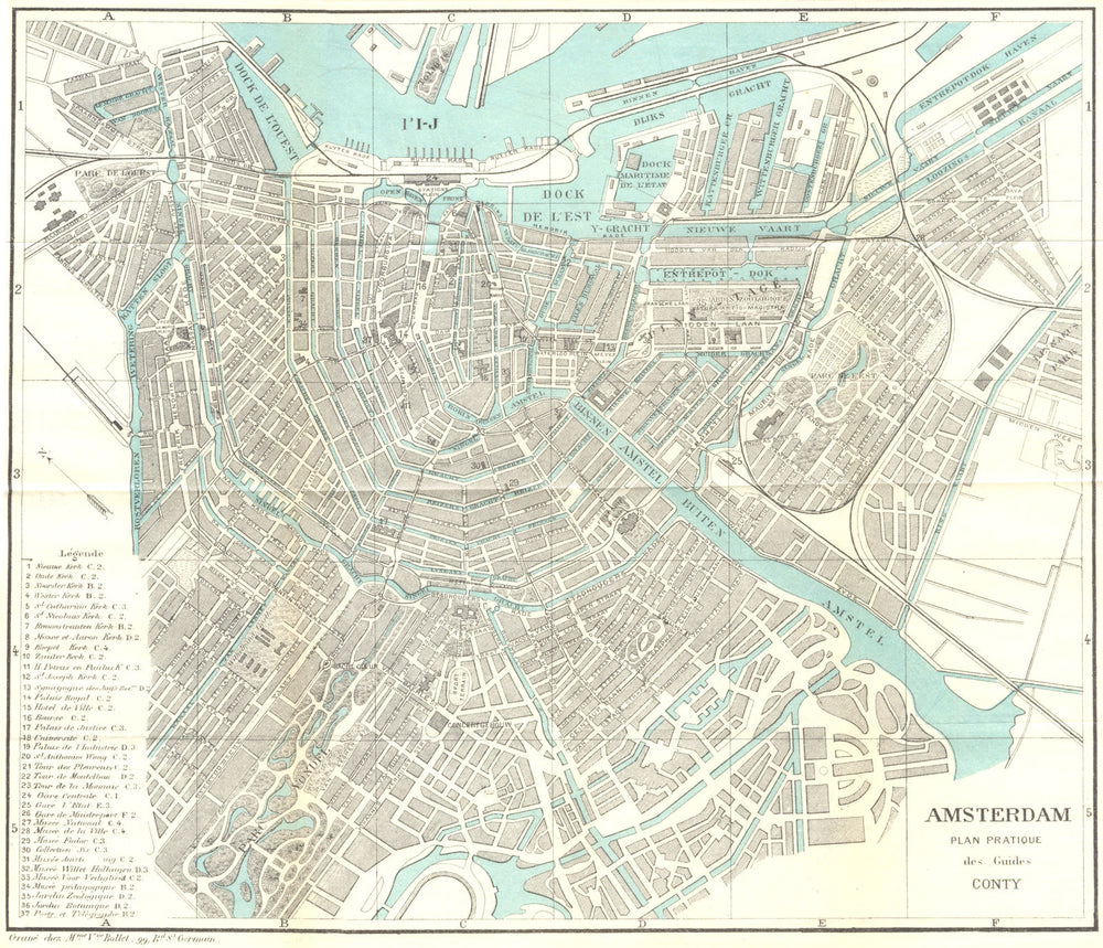 NETHERLANDS. Amsterdam map 1909 old antique vintage plan chart