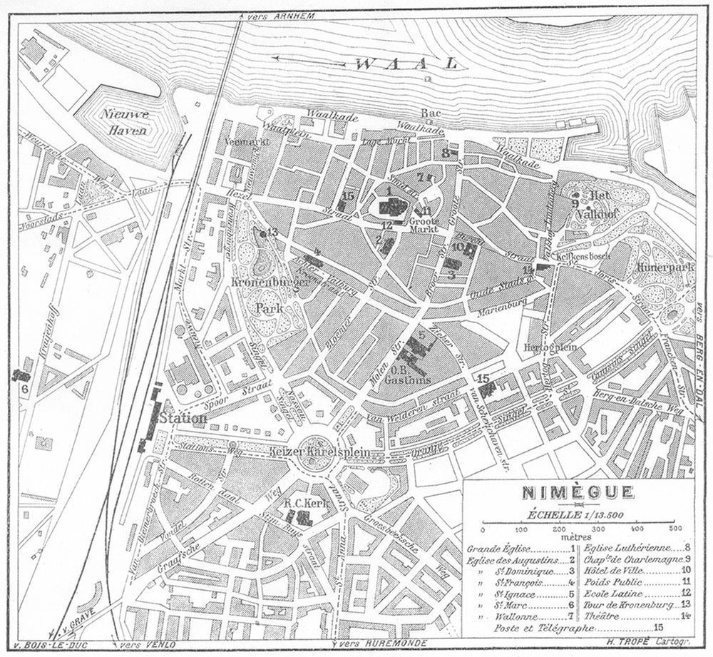 BELGIUM. Nimegue Nimegen 1909 old antique vintage map plan chart