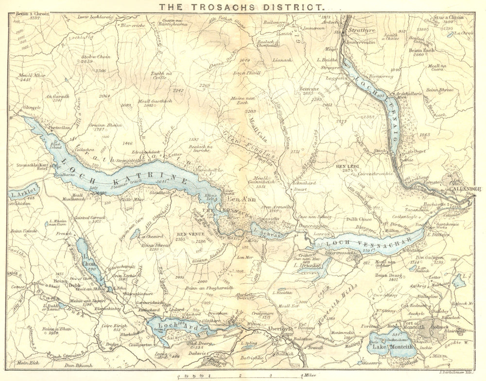 THE TROSSACHS DISTRICT. Lochs Katrine Ard achray Vennachar Lubnaig 1887 map