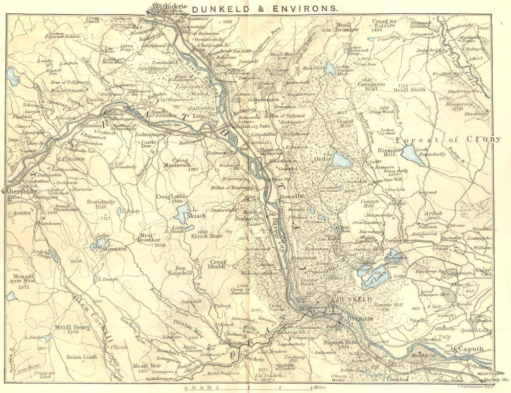 SCOTLAND. Dunkeld & environs. Strath Tay Pitlochrie Forest of Cluny 1887 map