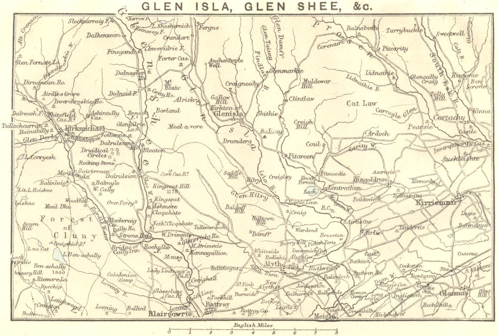 SCOTLAND. Glen Isla, Shee 1887 old antique vintage map plan chart