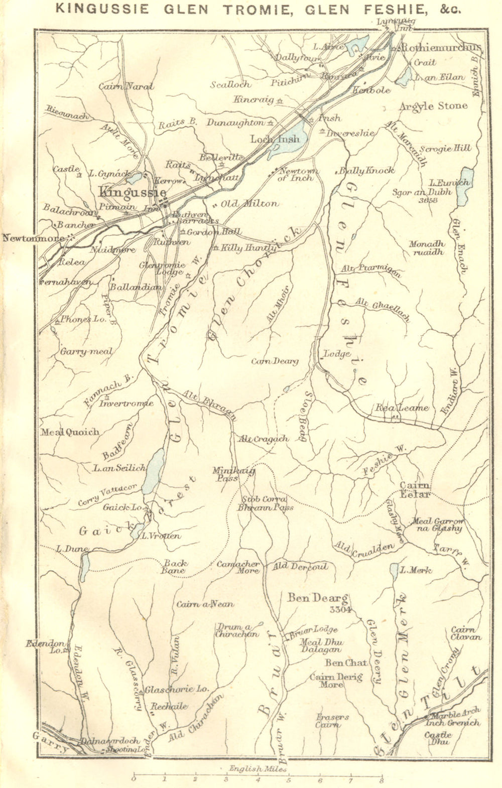 SCOTLAND. Kingussie Glen Tromie, Feshie 1887 old antique map plan chart