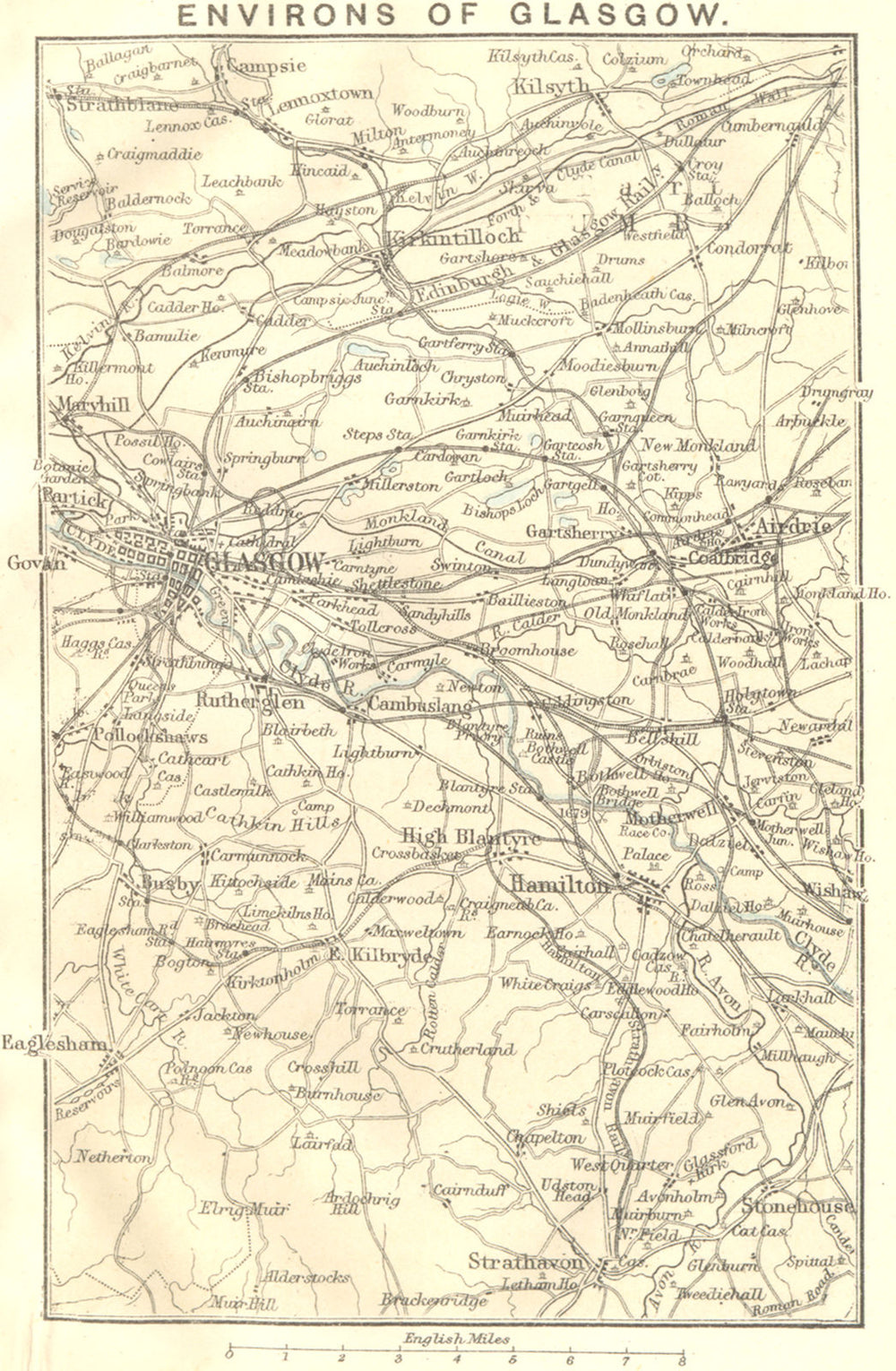 SCOTLAND. Glasgow environs. Airdrie Hamilton Kirkintilloch Strathblane 1887 map
