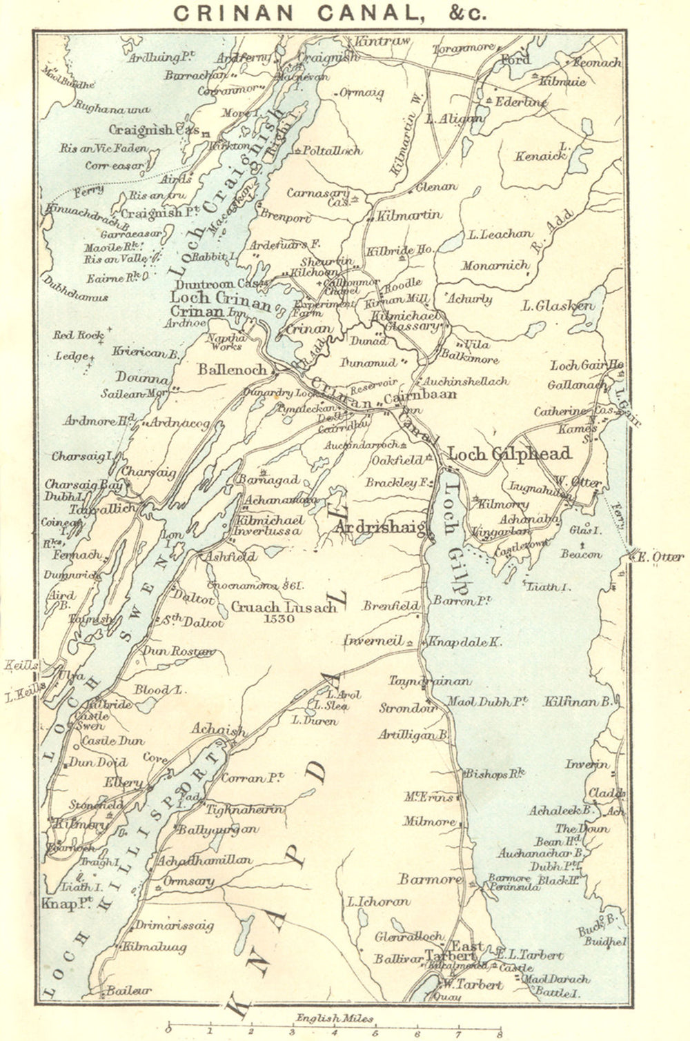 SCOTLAND. Crinan Canal 1887 old antique vintage map plan chart
