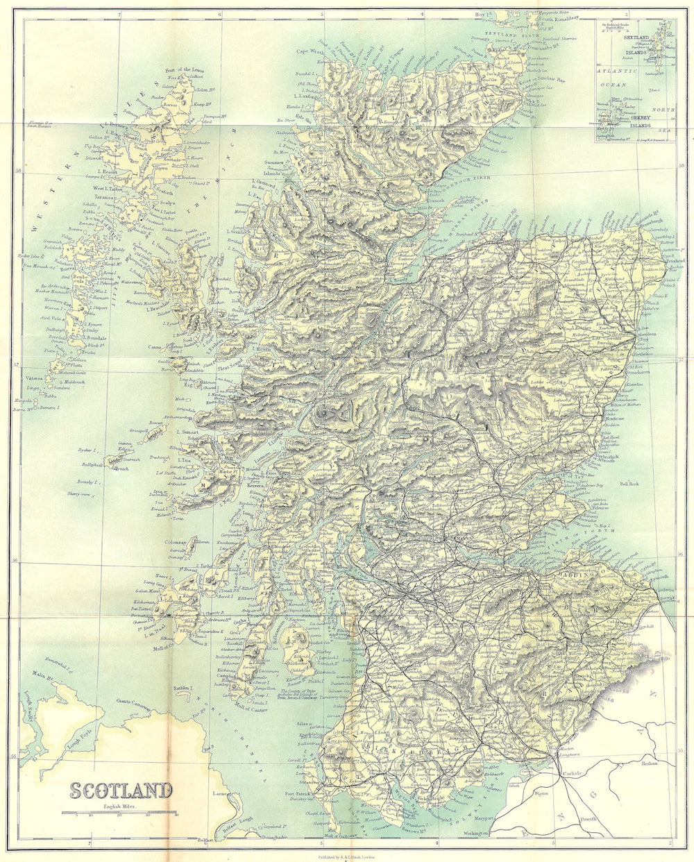 SCOTLAND. Tourist map. Roads Railways Footpaths. BARTHOLOMEW 1887 old