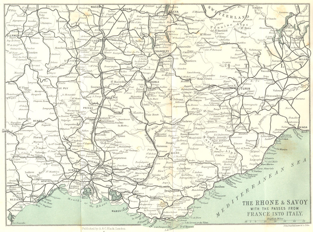RHONE. & Savoy passes from France into Italy 1913 old antique map plan chart
