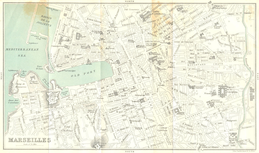 BOUCHES-DU-RHÔNE. Marseilles. central area 1913 old antique map plan chart