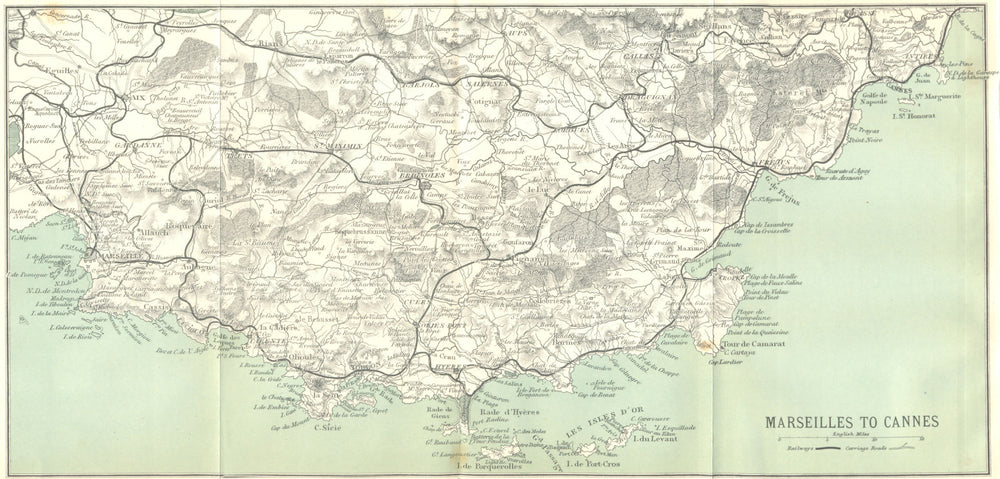 VAR BOUCHES-DU-RHÔNE. Marseilles to Cannes 1913 old antique map plan chart