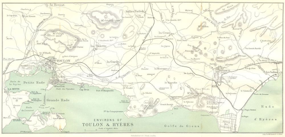 VAR. Toulon. Area of & Hyères 1913 old antique vintage map plan chart