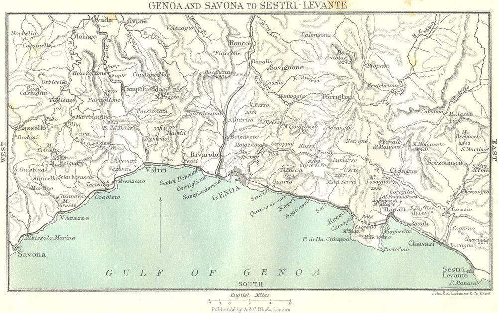 ITALY. Genoa & Savona to Sestri-Levante 1913 old antique map plan chart