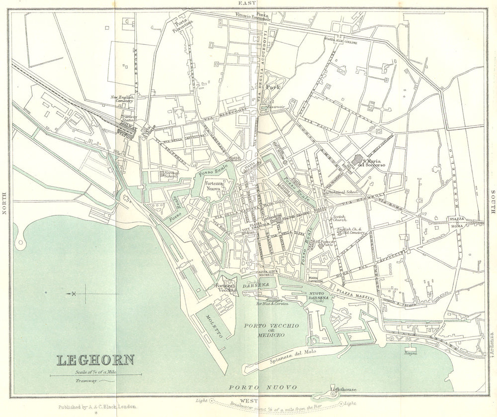 ITALY. Livorno Leghorn 1913 old antique vintage map plan chart