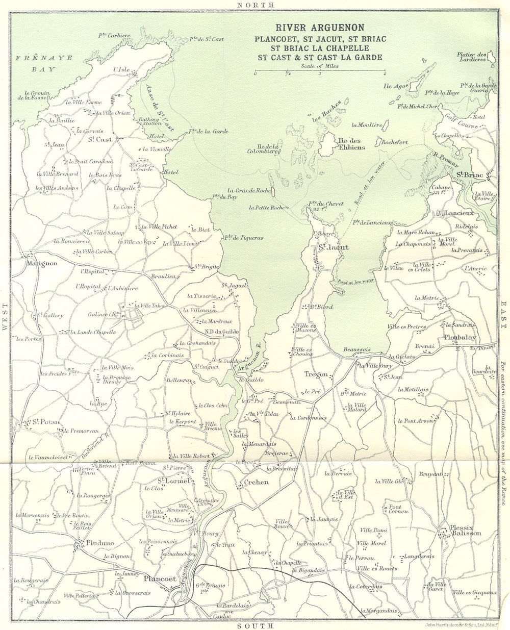 CÔTES-D'ARMOR. Arguenon Plancoet, St Cast Garde 1923 old antique map chart