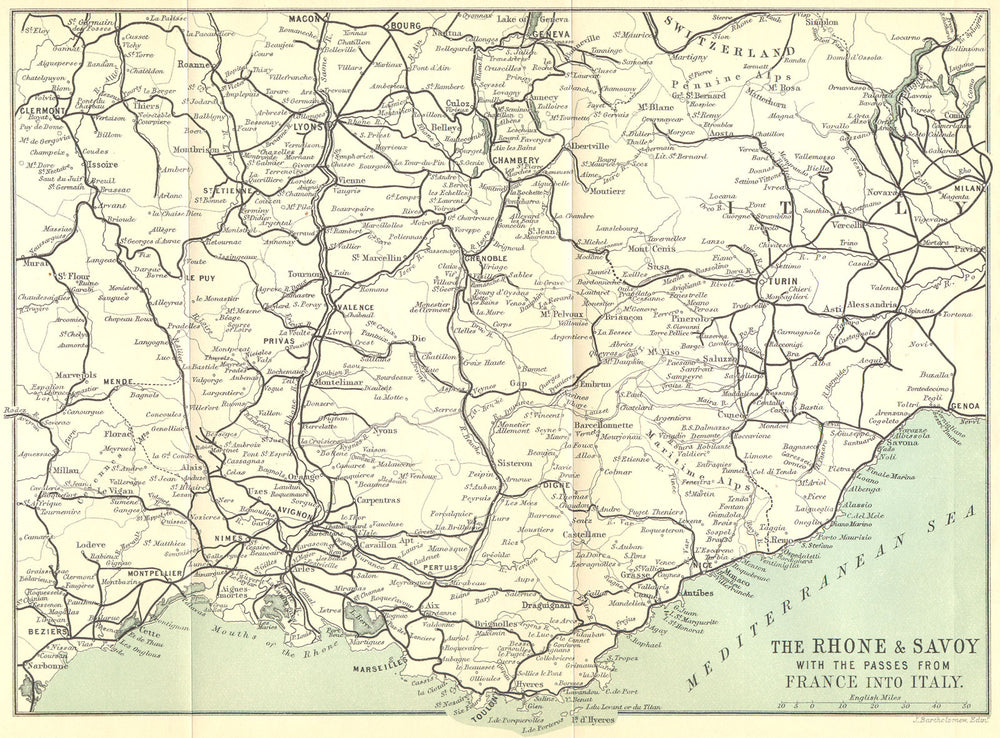 RHONE. & Savoie passes from France into Italy 1899 old antique map plan chart