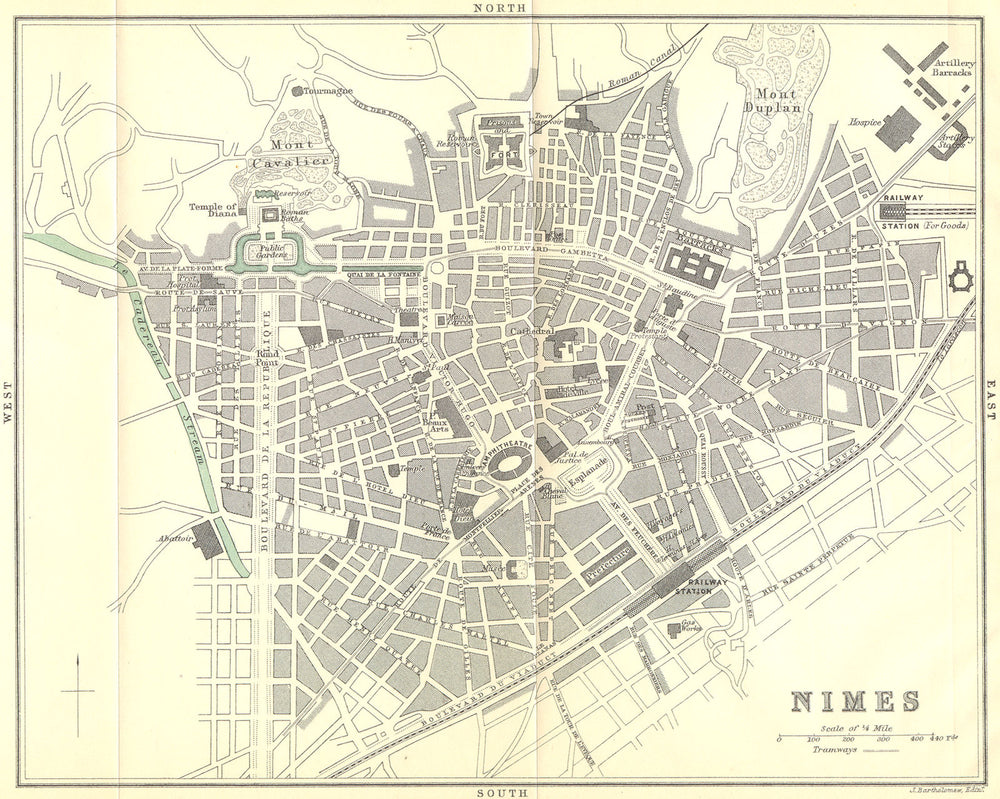 GARD. Nimes 1899 old antique vintage map plan chart