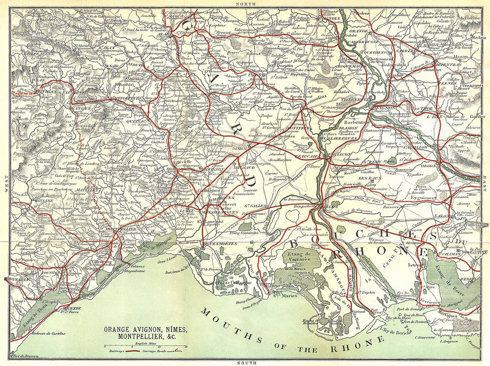 VAUCLUSE GARD. Orange Avignon, Nimes, Montpellier 1899 old antique map chart