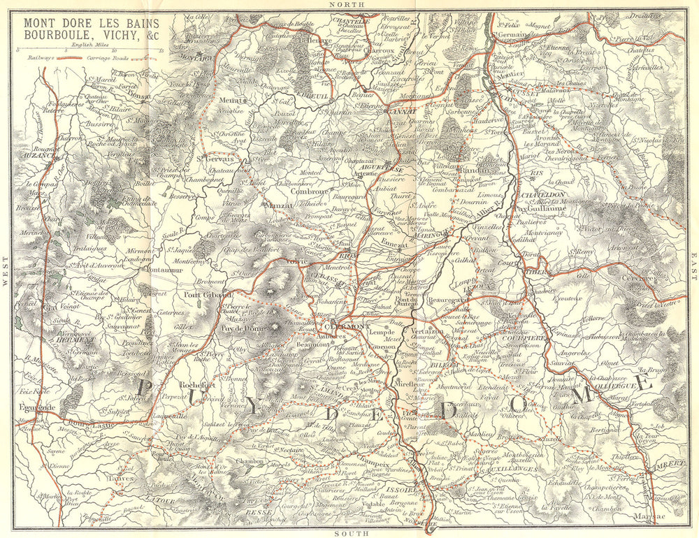 PUY-DE-DÔME. Mont Dore Bains Bourboule, Vichy 1899 old antique map plan chart