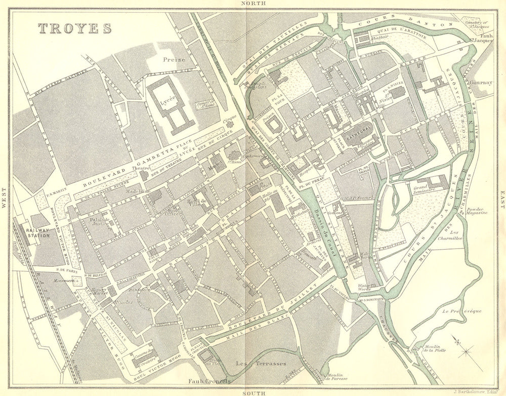 AUBE. Troyes 1899 old antique vintage map plan chart