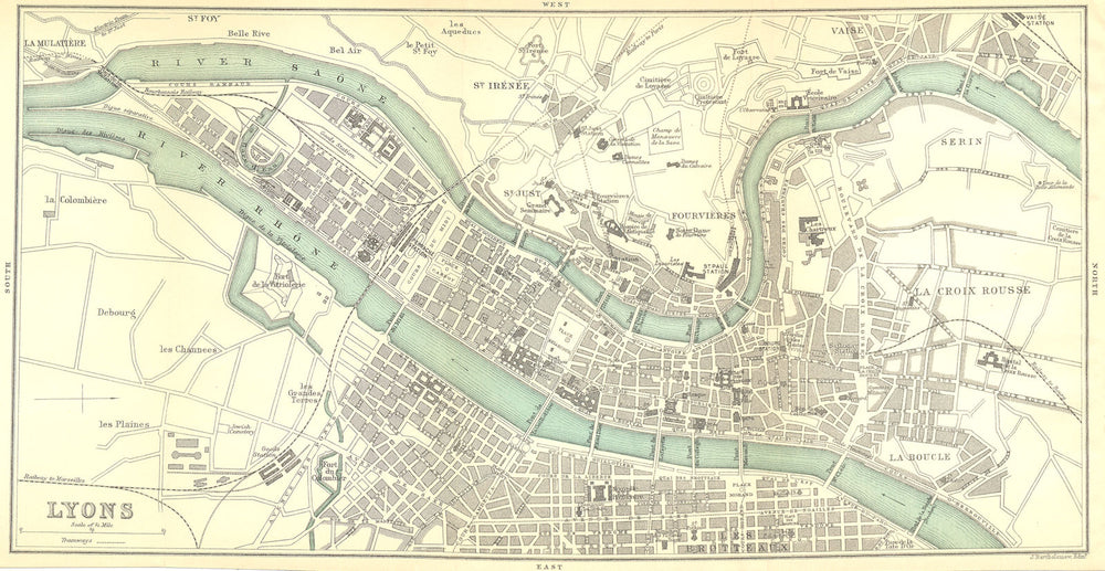 RHÔNE. Lyon Lyons general plan railway stations 1899 old antique map chart