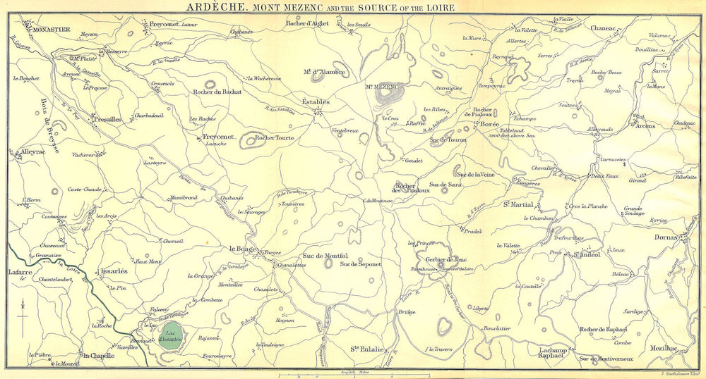 ARDÈCHE. Ardeche Mont Mezenc & Source of Loire 1899 old antique map plan chart
