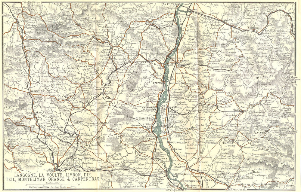 LANGOGNE. Voulte, Montelimar, Orange Carpentras 1899 old antique map chart