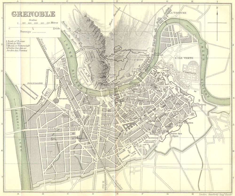 ISÈRE. Grenoble 1899 old antique vintage map plan chart