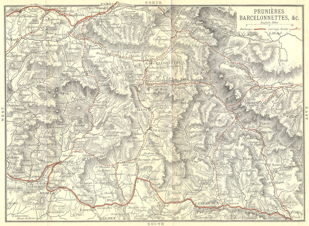 FRANCE. Prunieres Barcelonnettes 1899 old antique vintage map plan chart