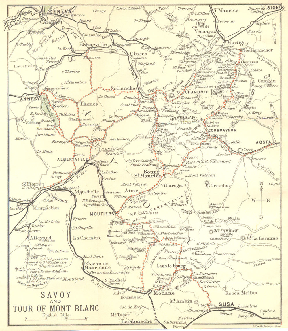 FRANCE. Savoie & Tour of Mont Blanc 1899 old antique vintage map plan chart