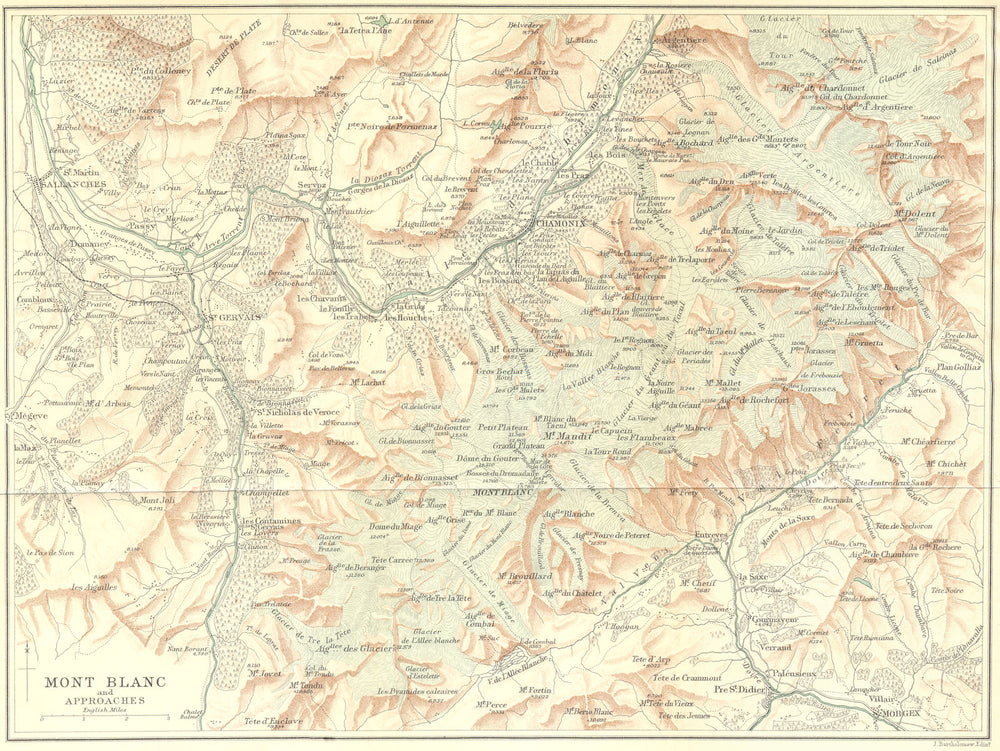 FRANCE. Mont Blanc & Approaches 1899 old antique vintage map plan chart