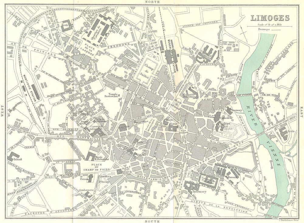 HAUTE-VIENNE. Limoges 1909 old antique vintage map plan chart