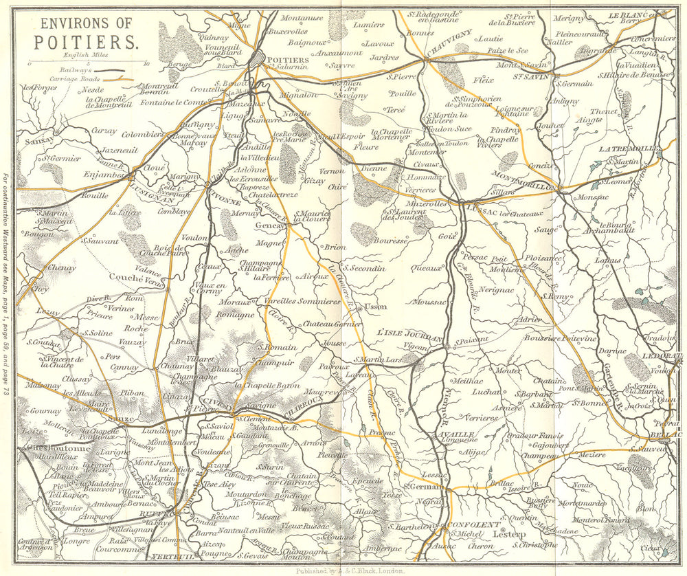 VIENNE. Area of Poitiers 1909 old antique vintage map plan chart