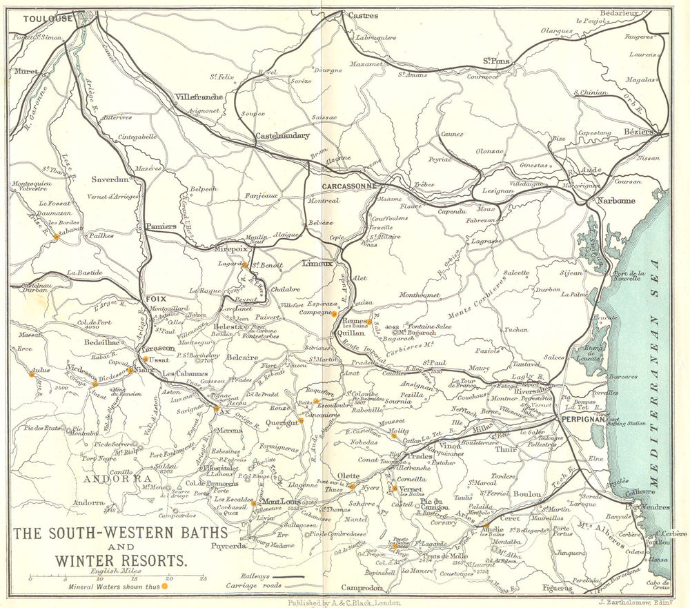 PYRENEES. South-west Baths Spas Winter Resorts 1909 old antique map plan chart