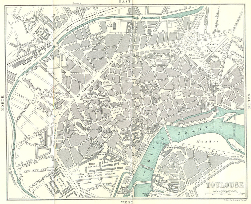 HAUTE-GARONNE. Toulouse 1909 old antique vintage map plan chart