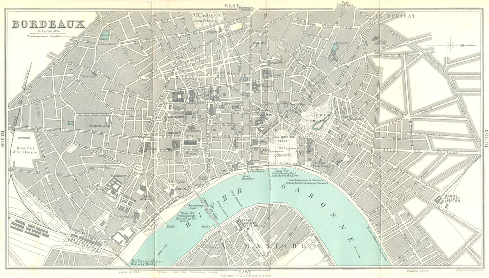 GIRONDE. Bordeaux 1909 old antique vintage map plan chart