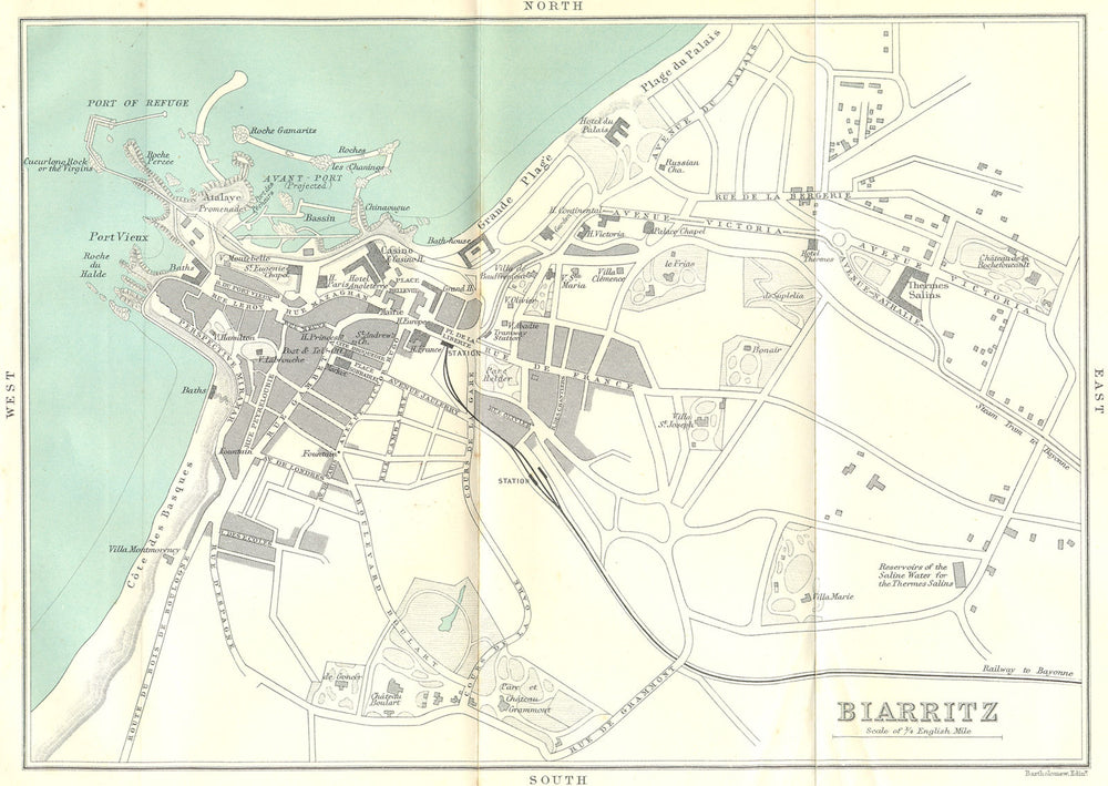 PYRÉNÉES-ATLANTIQUES. Biarritz 1909 old vintage map plan chart