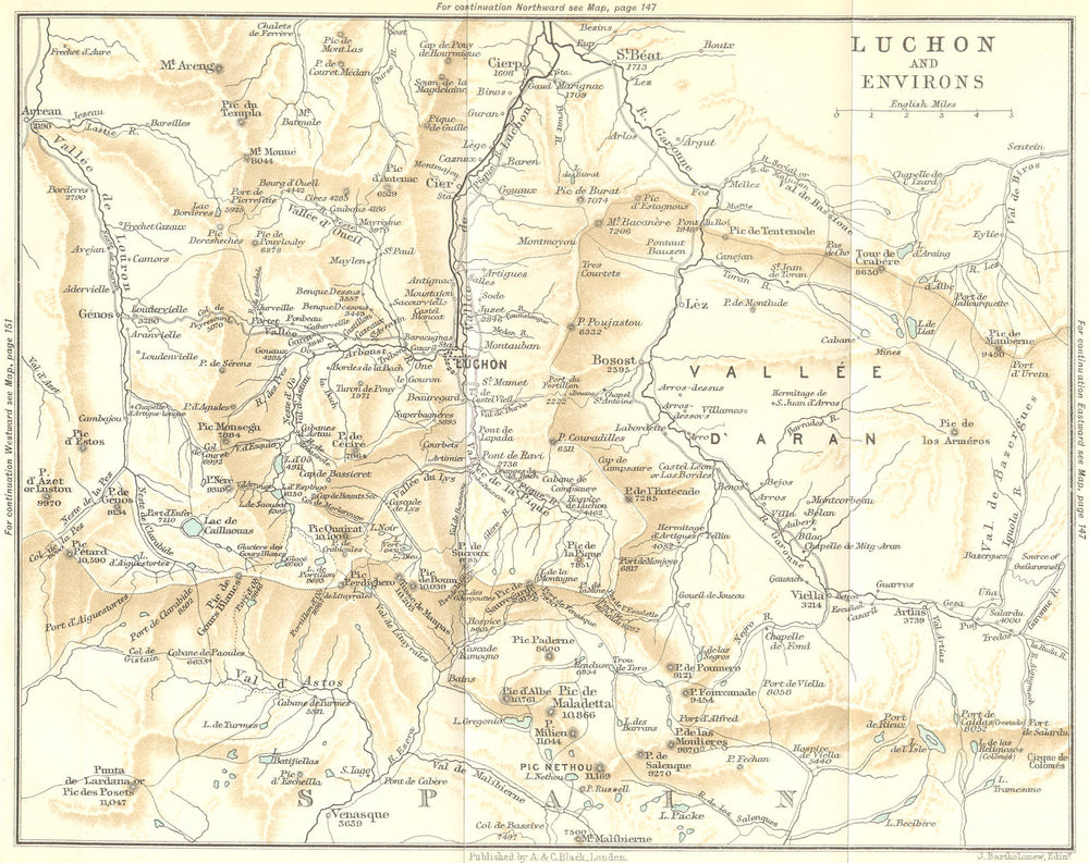 HAUTE-GARONNE. Central Pyrenees. Luchon & area 1909 old antique map plan chart