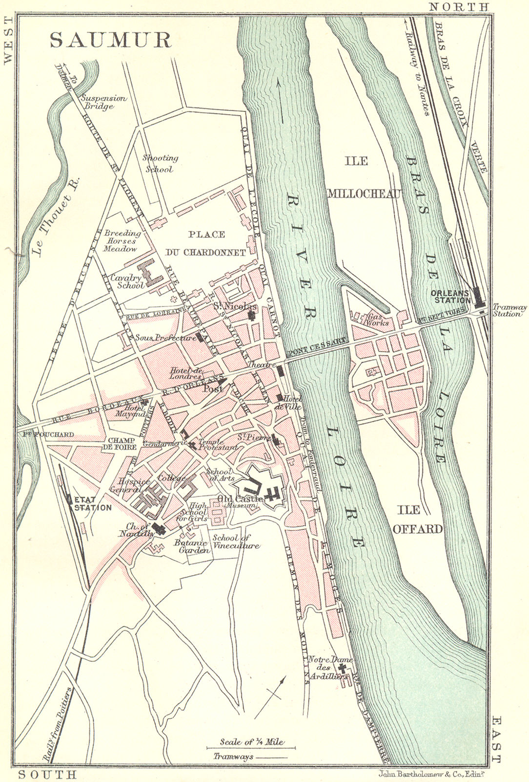 SAUMUR town/city plan de la ville. Maine-et-Loire 1914 old antique map ...