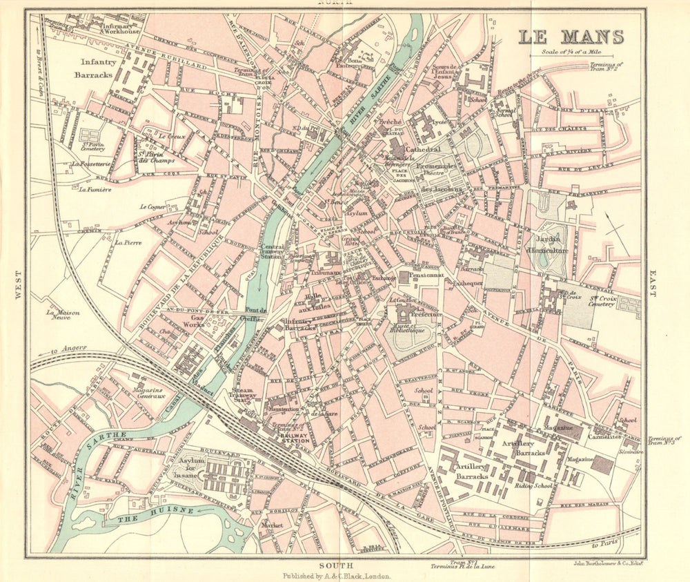 LE MANS town/city plan de la ville. Sarthe 1914 old antique map chart