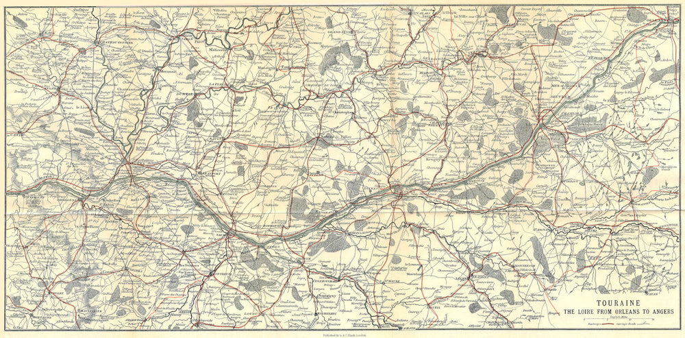 Touraine. The Loire valley from Orleans to Angers 1914 old antique map chart
