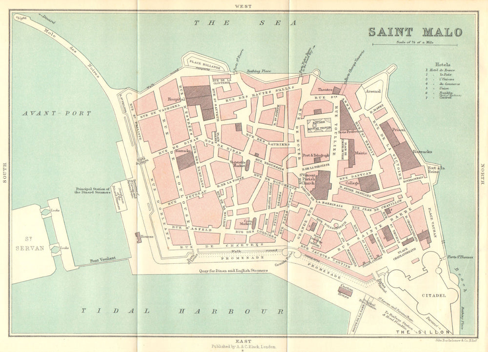 SAINT MALO town/city plan de la ville. Ille-et-Vilaine 1914 old antique map