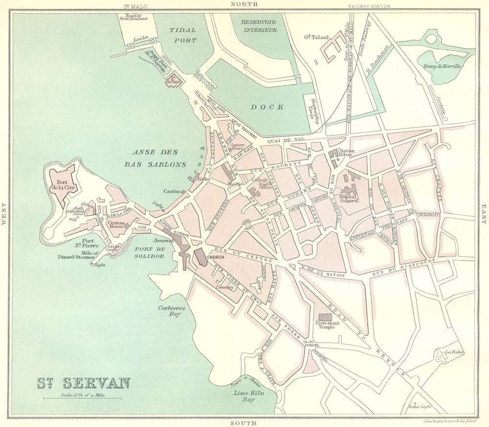 ST. SERVAN town/city plan de la ville. Ille-et-Vilaine 1914 old antique map