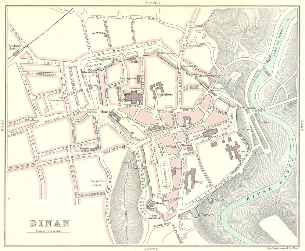 DINAN town/city plan de la ville. Côtes-d'Armor 1914 old antique map chart