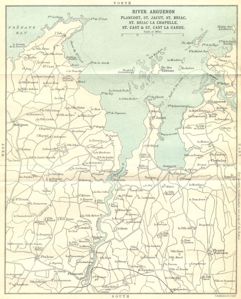 River Arguenon. Plancoet St. Jacut/Briac La Chapelle/Cast la Garde 1914 map