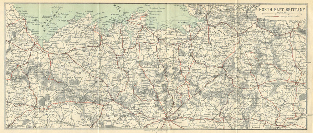 North-East Brittany. Rennes 1914 old antique vintage map plan chart