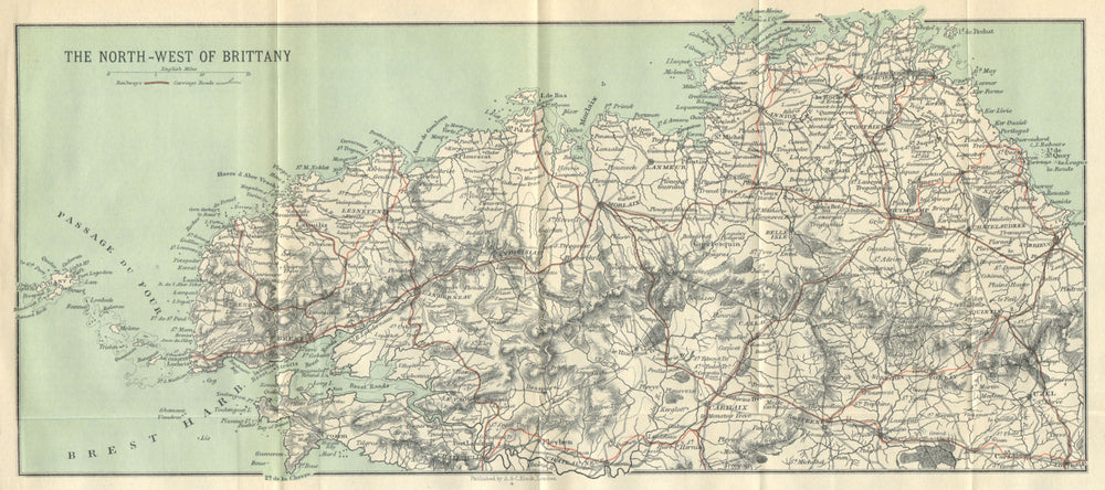 North-west Brittany Bretagne Finistère Côte des légendes Ceinture dorée 1914 map