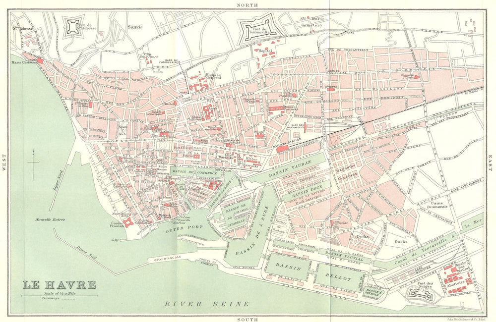 SEINE-MARITIME. Le Havre 1913 old antique vintage map plan chart