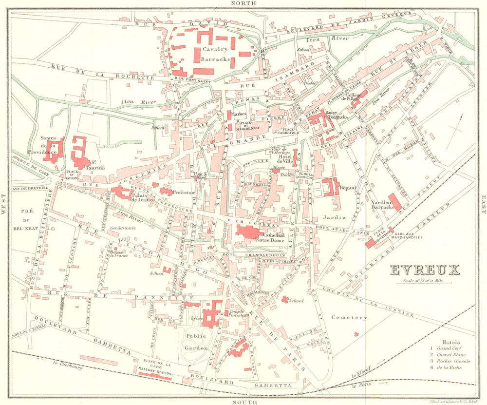 EVREUX. Paris Cherbourg, Bernay, Lisieux, Bayeux 1913 old antique map chart