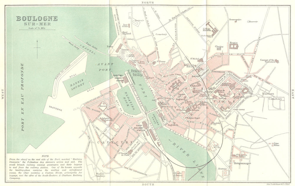 PAS-DE-CALAIS. Boulogne Sur-Mer 1913 old antique vintage map plan chart